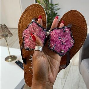 Pink Beaded Sandals